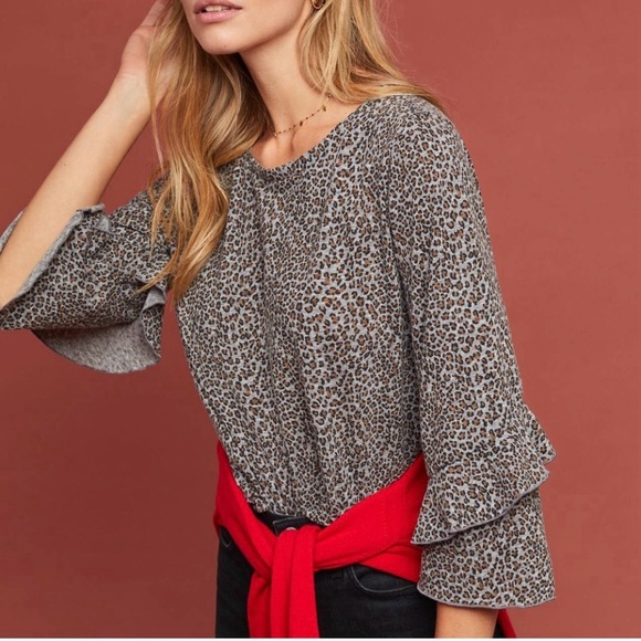 T.La Leopard Print Tee with Ruffle Sleeves,‎ Size M - Picture 5 of 5